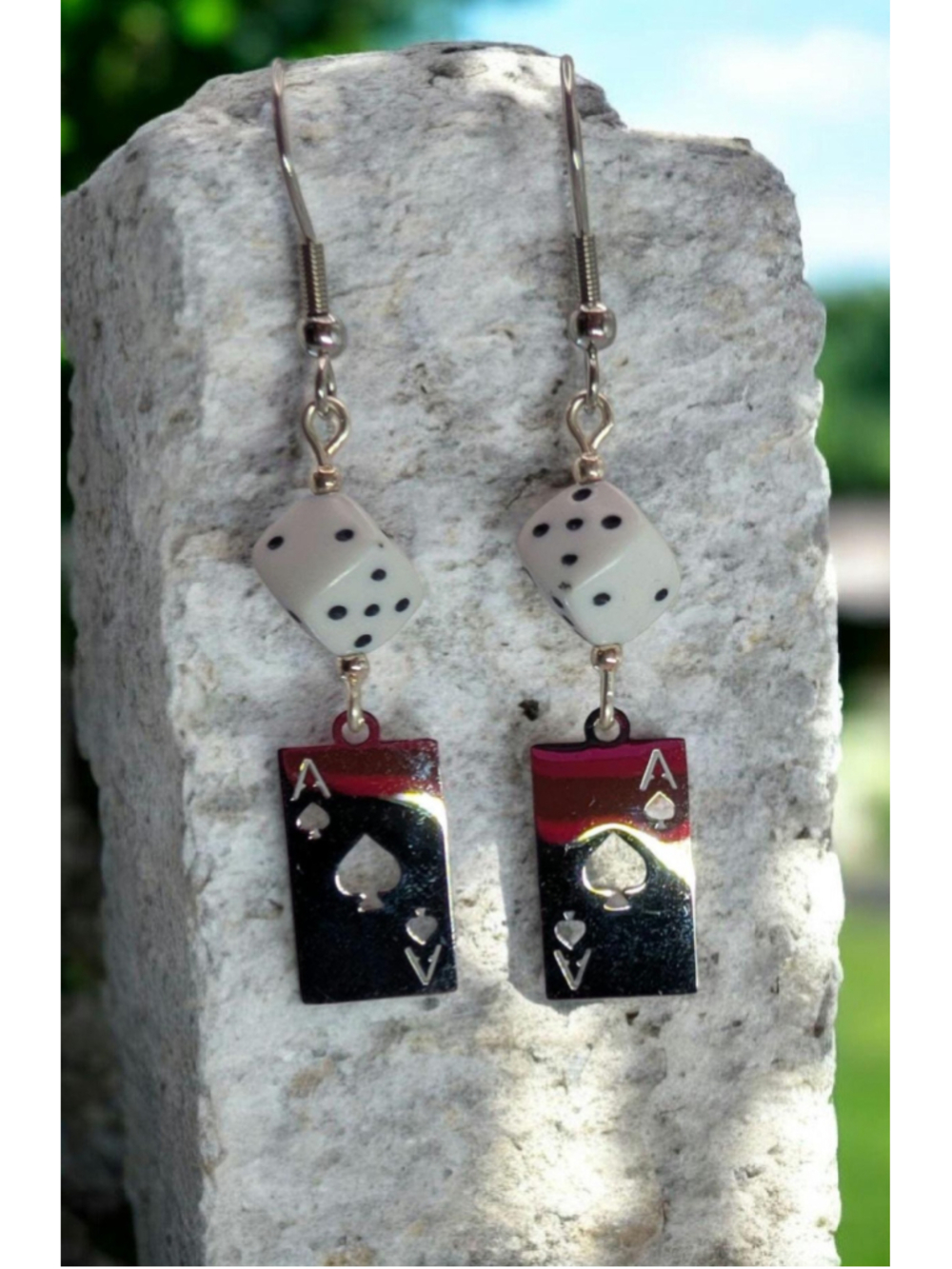 Ace of Spades Dice Earrings – Stainless Steel Playing Card Dangle Earrings